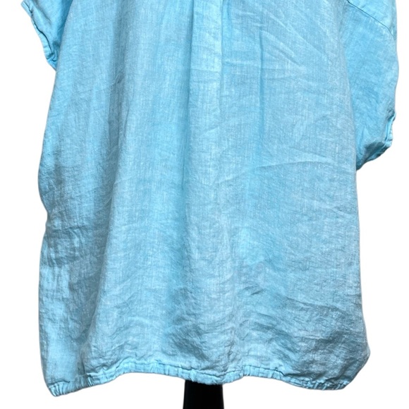 Talbots 100% Linen Beachy Coastal Aqua Sz 2X Button-Down Front Top - Picture 6 of 11